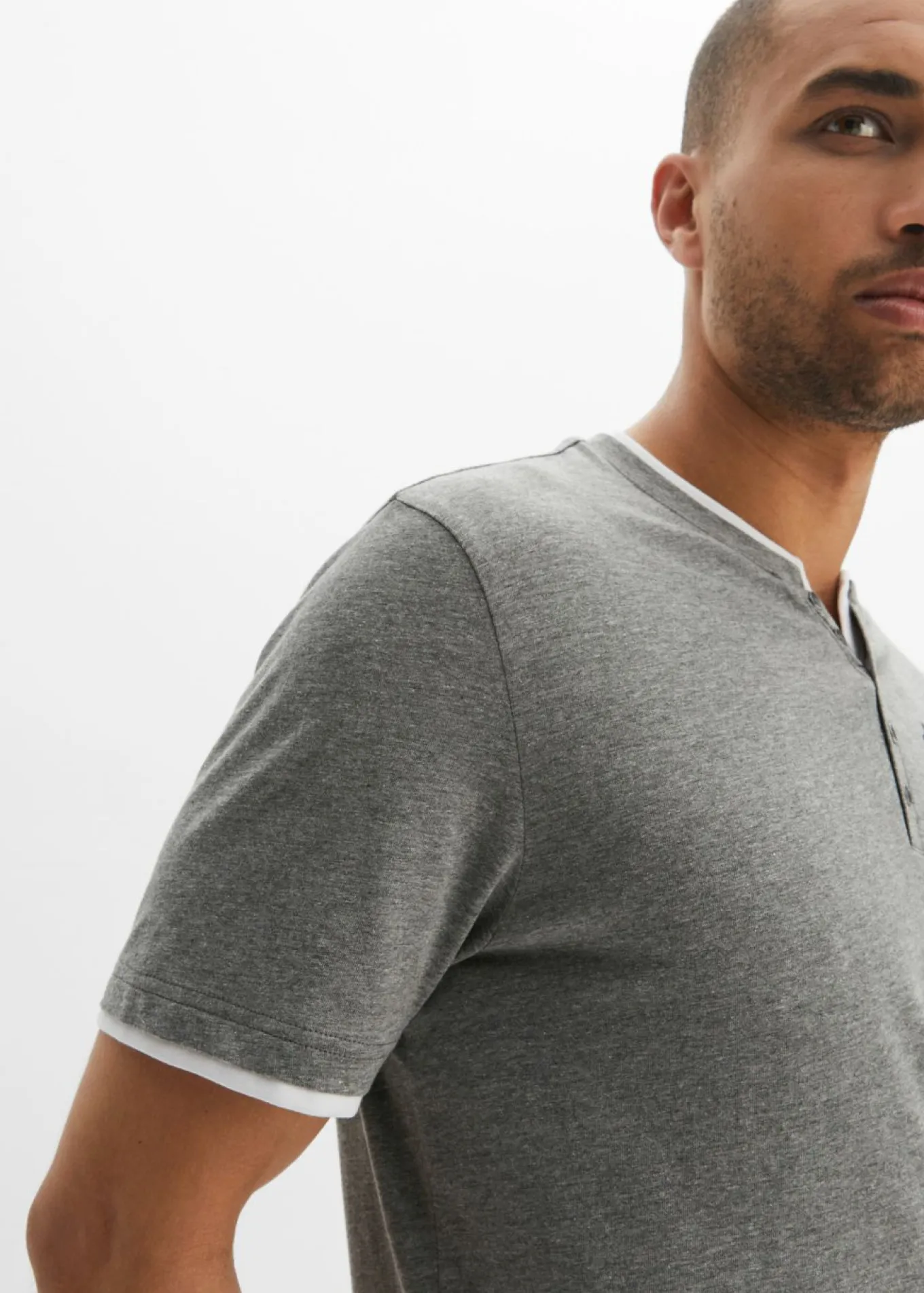Camiseta de algodón orgánico puro con cuello henley y manga corta (2 unidades)