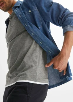 Camiseta de algodón orgánico puro con cuello henley y manga corta (2 unidades)