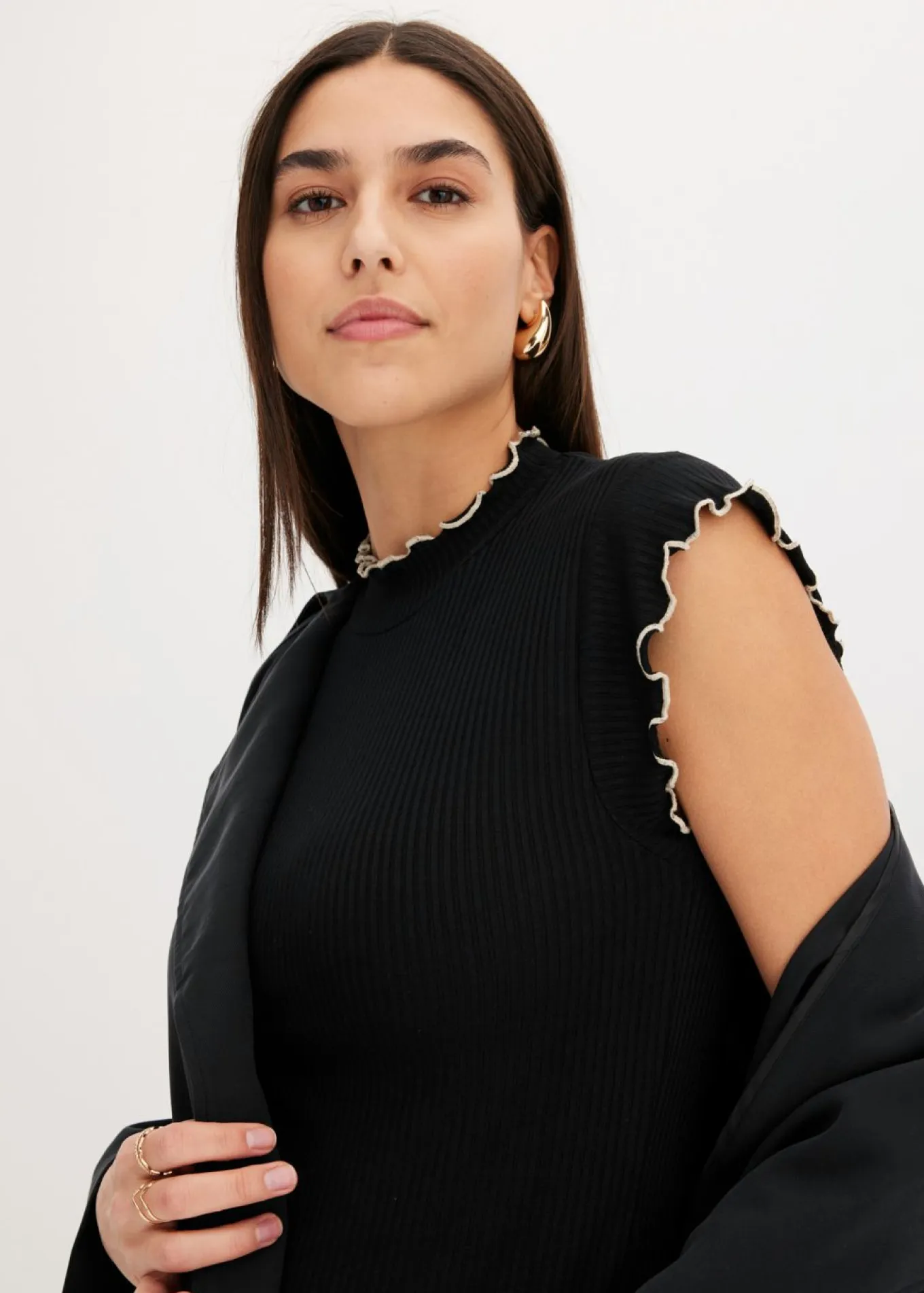 Camiseta de canalé de mezcla de viscosa