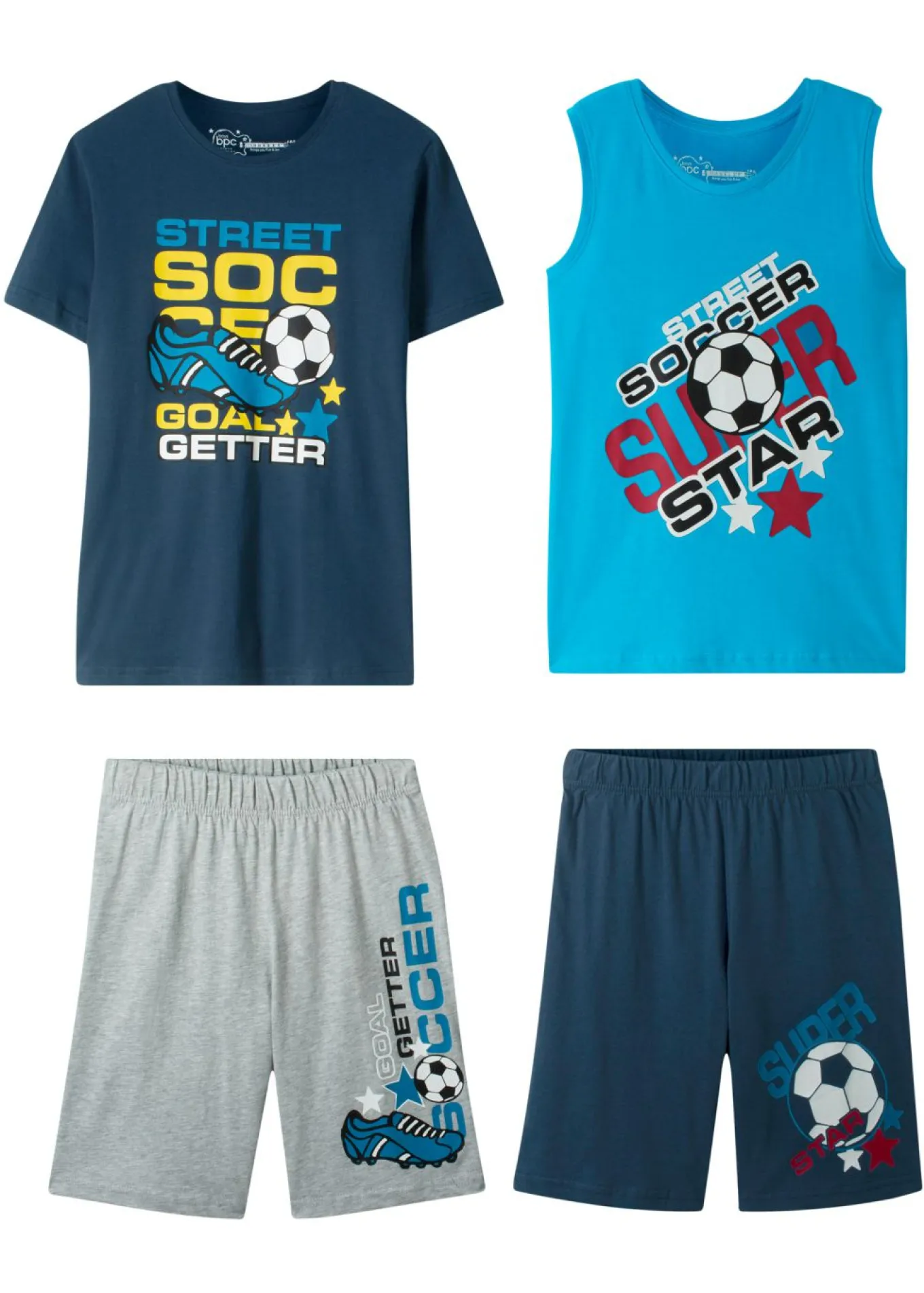 Camiseta de manga corta + camiseta sin mangas + bermudas para niño (4 piezas)