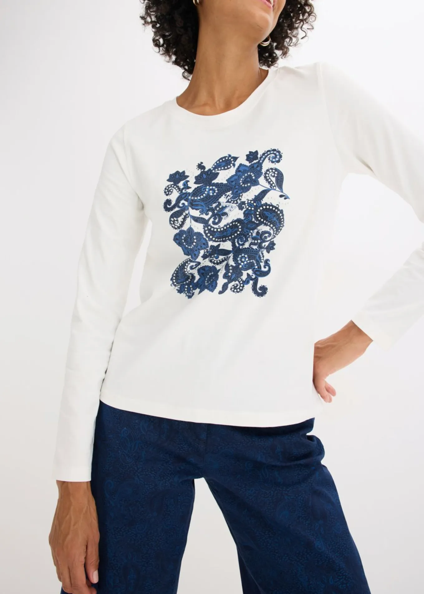 Camiseta de manga larga de algodón orgánico con estampado decorativo