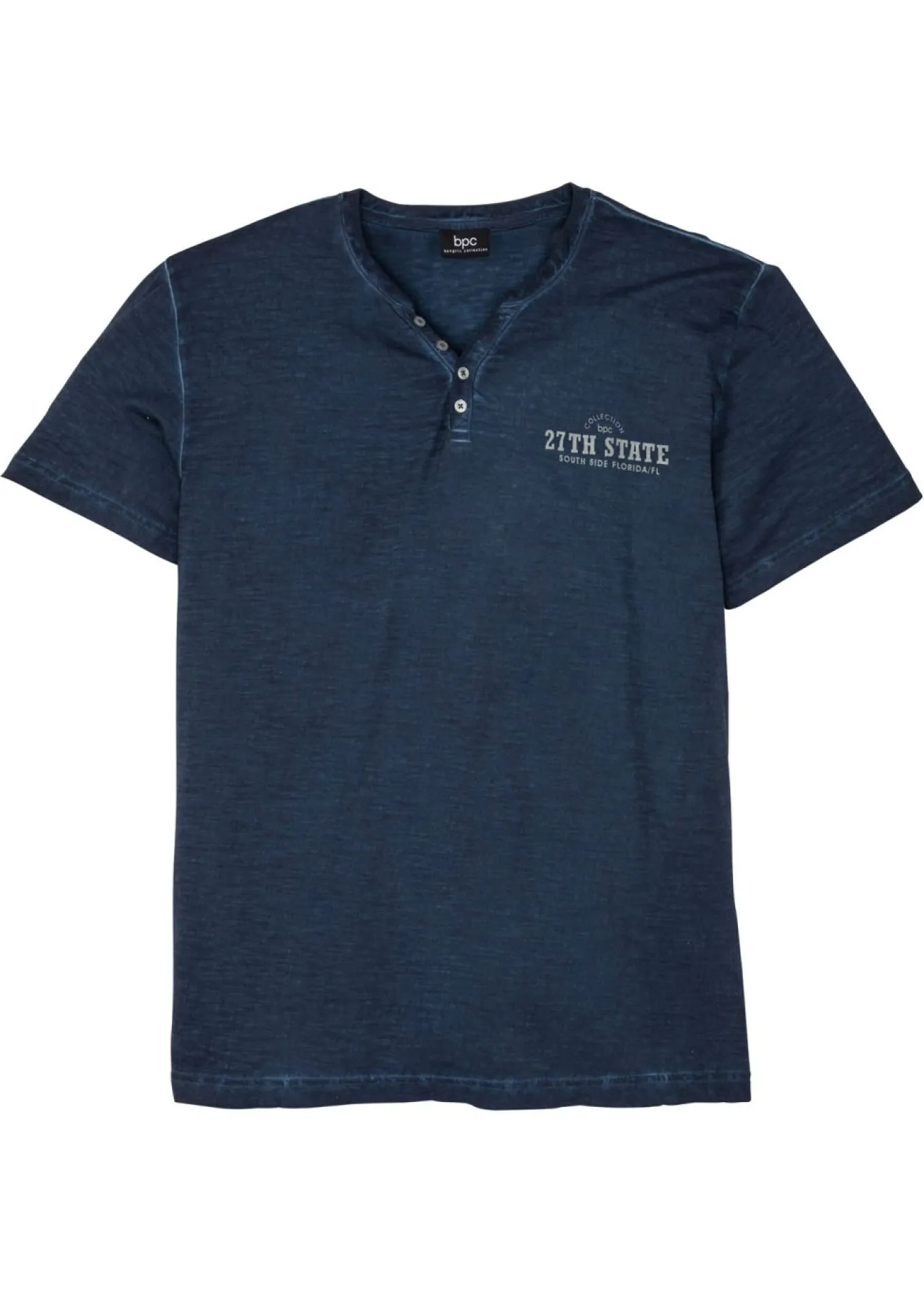 Camiseta henley de algodón orgánico puro con manga corta y aspecto lavado