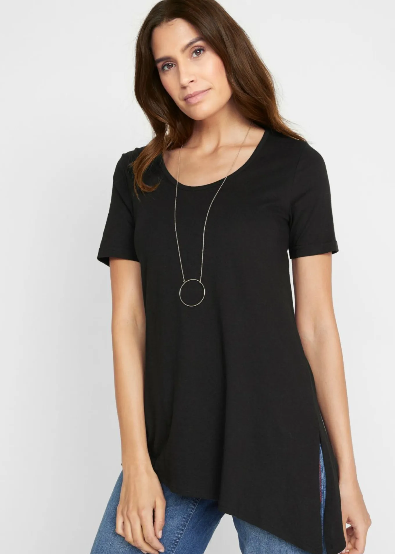 Camiseta larga asimétrica de mezcla de algodón y viscosa