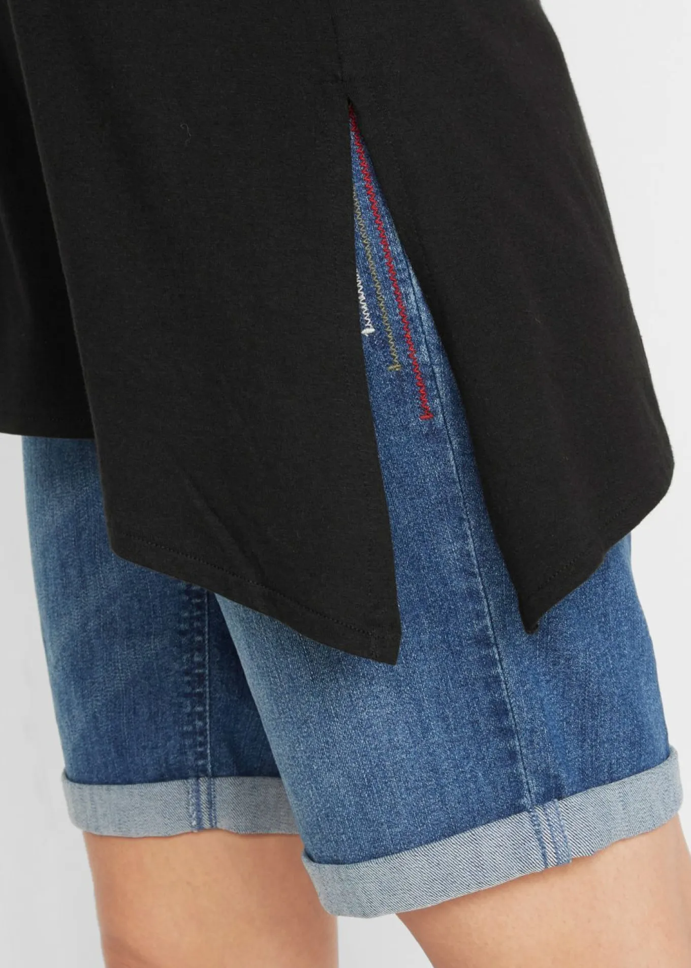 Camiseta larga asimétrica de mezcla de algodón y viscosa