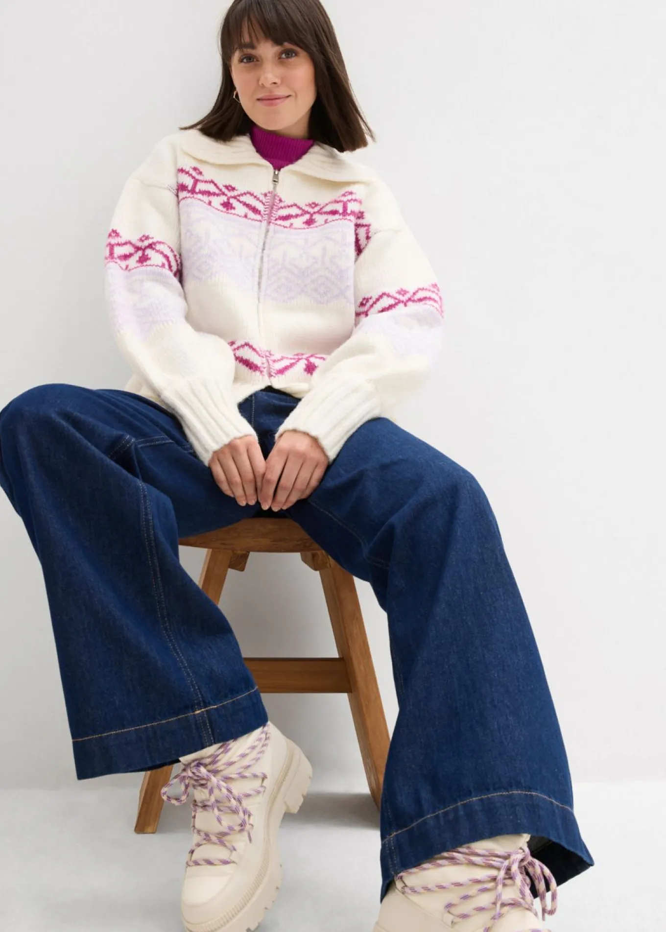 Chaqueta corta de punto con patrón nórdico
