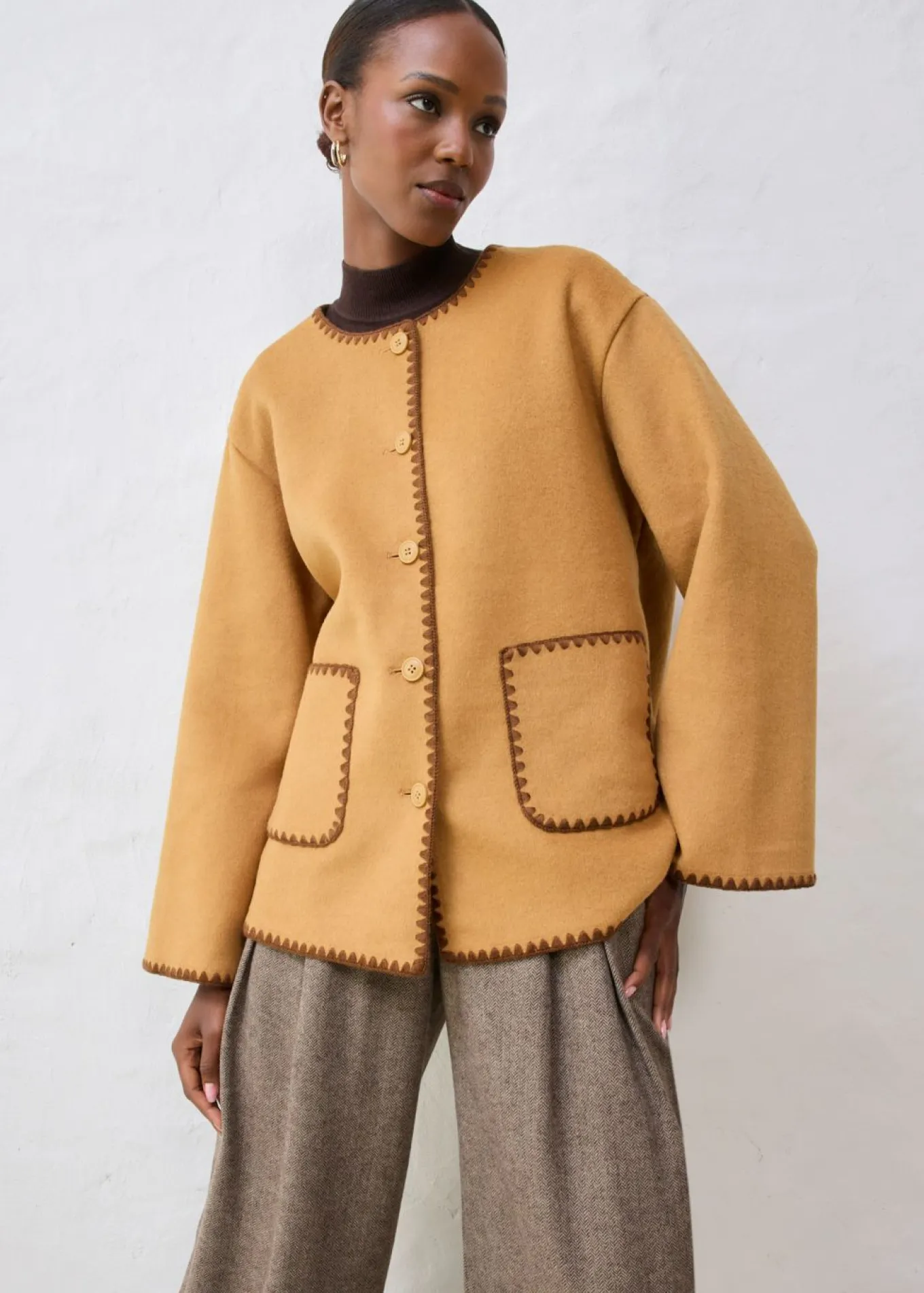Chaqueta de lana con bordado decorativo (conjunto de 2 piezas con bufanda)