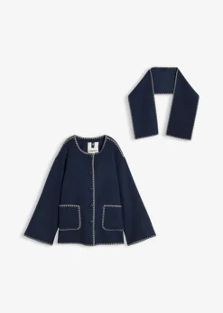 Chaqueta de lana con bordado decorativo (conjunto de 2 piezas con bufanda)