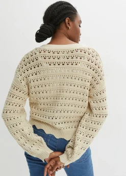 Chaqueta de punto ajour de algodón puro