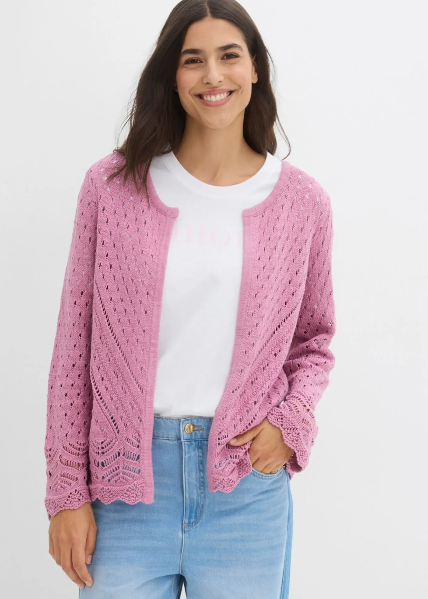 Chaqueta de punto ajour de algodón puro