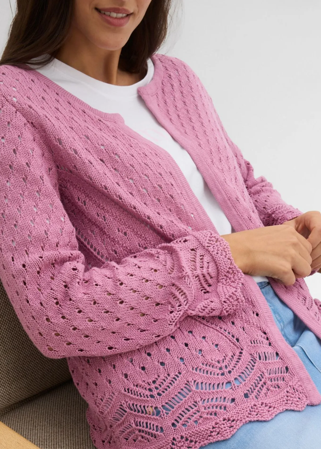Chaqueta de punto ajour de algodón puro