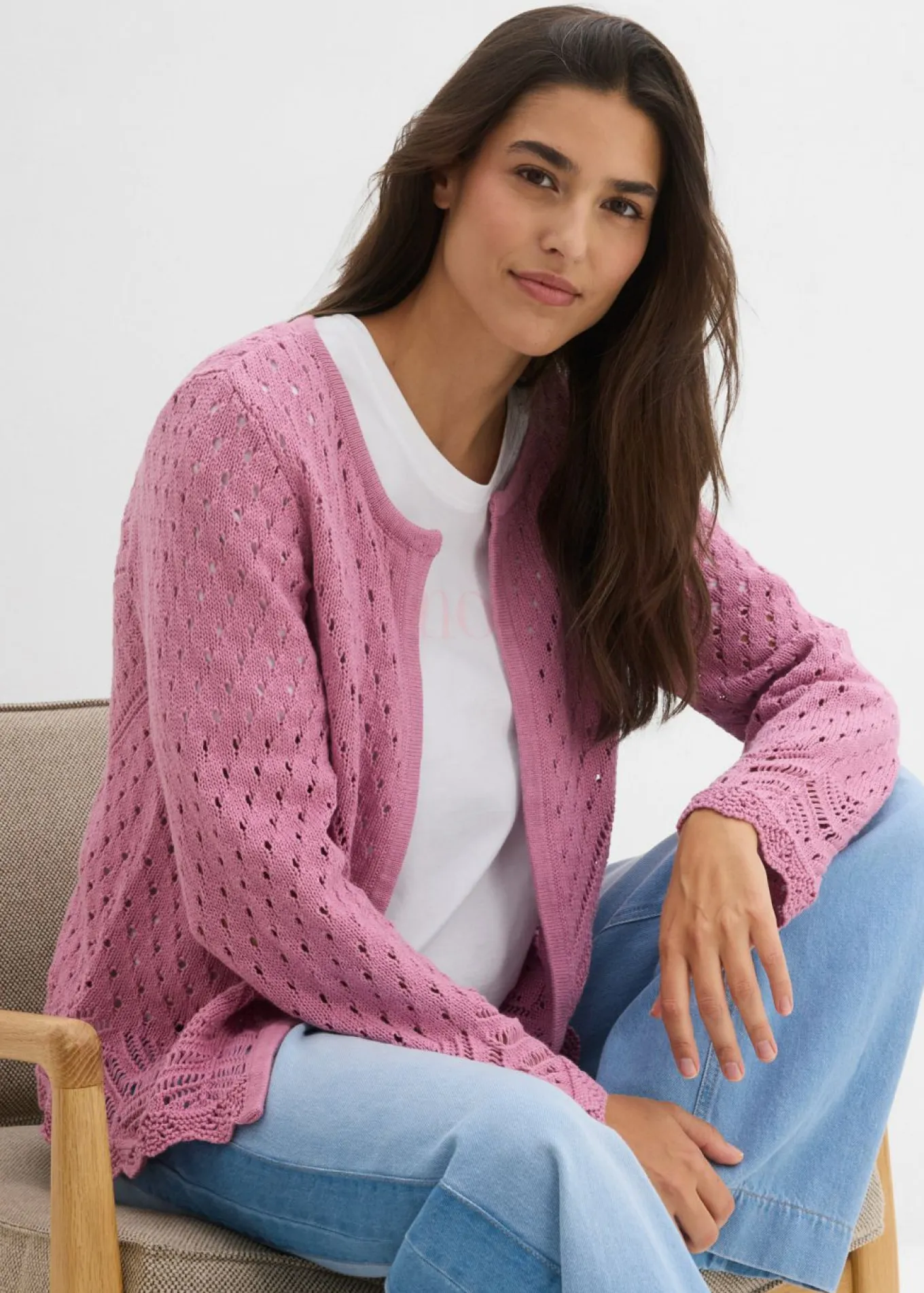 Chaqueta de punto ajour de algodón puro