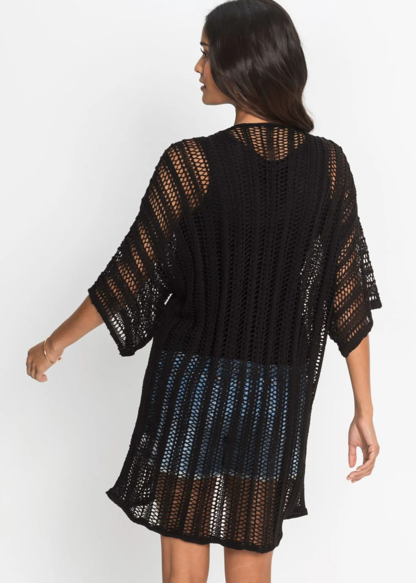 Chaqueta de punto larga con calados