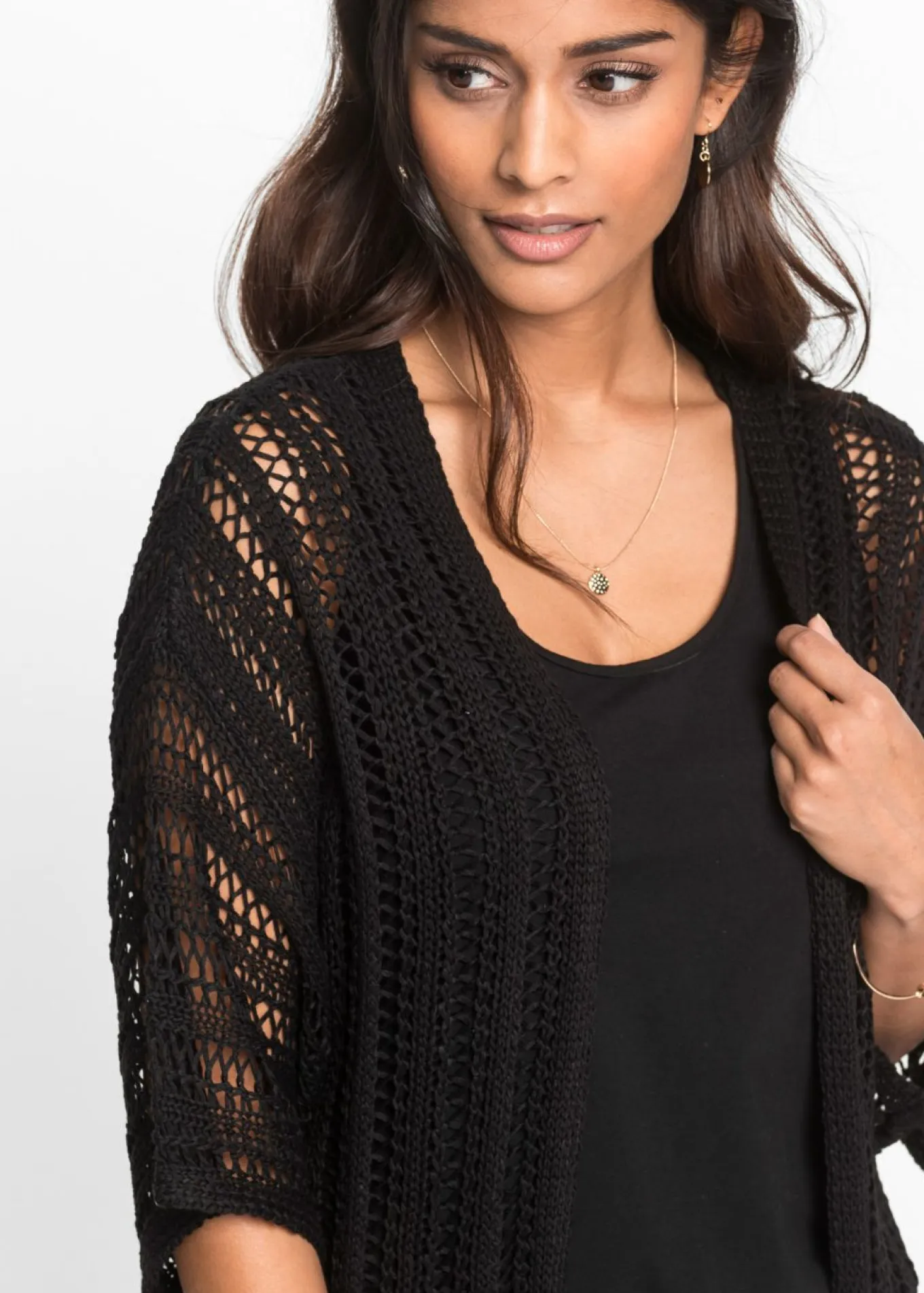 Chaqueta de punto larga con calados
