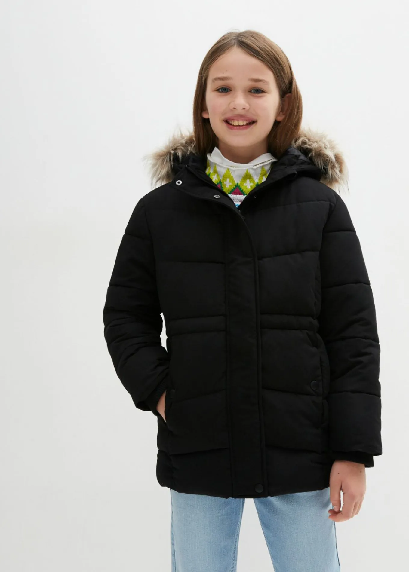 Chaqueta guateada de invierno con capucha de pelo