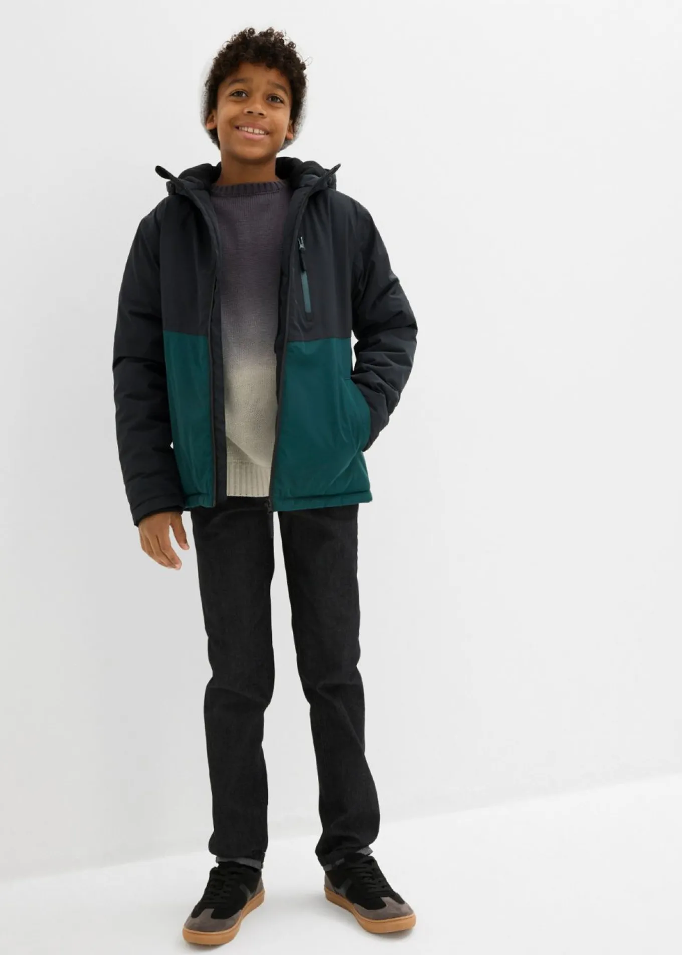Chaqueta impermeable de invierno con capucha y diseño en color block