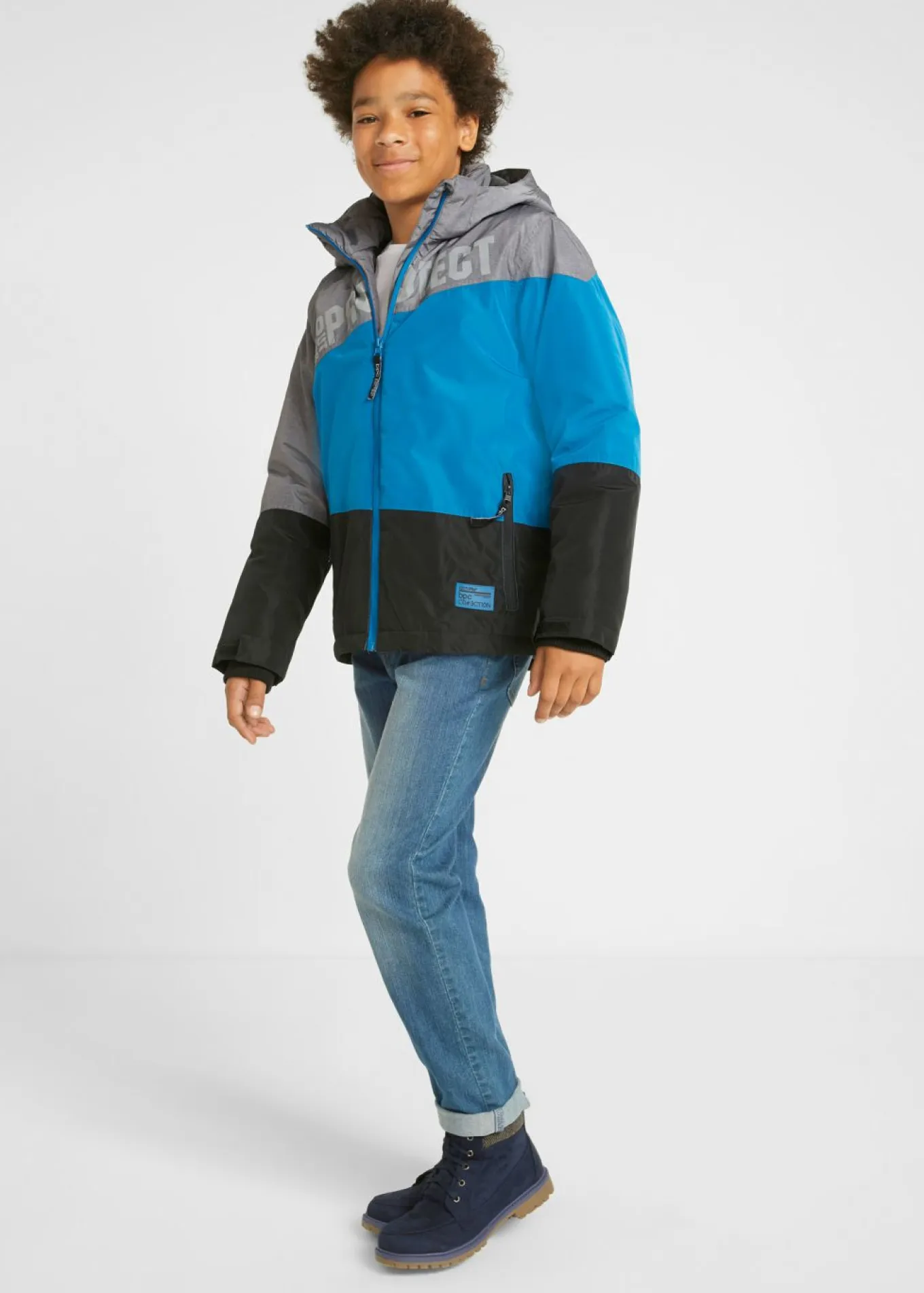 Chaqueta impermeable de invierno con capucha y diseño en color block
