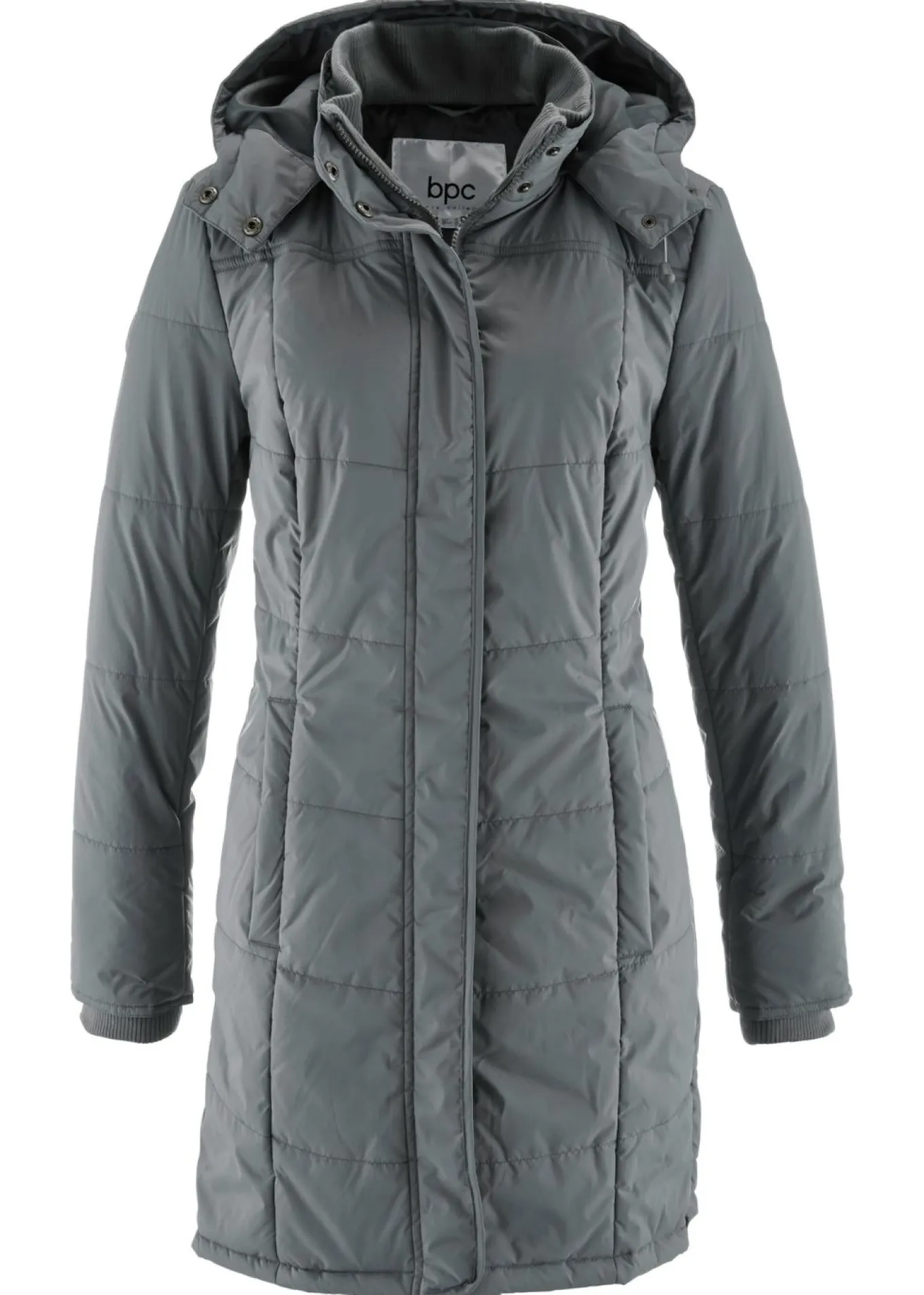 Chaqueta larga guateada con cuello y capucha