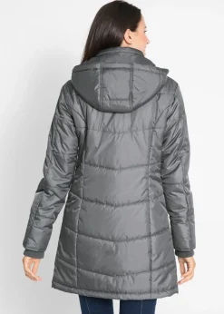 Chaqueta larga guateada con cuello y capucha