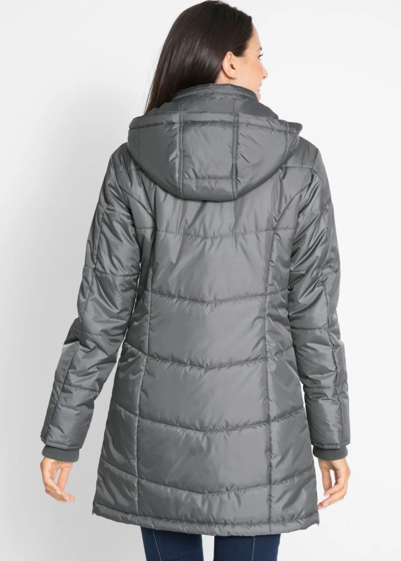 Chaqueta larga guateada con cuello y capucha