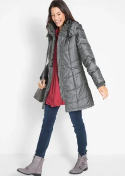 Chaqueta larga guateada con cuello y capucha