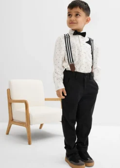 Conjunto de camisa de manga larga, pantalón elástico, tirantes y pajarita (4 piezas)
