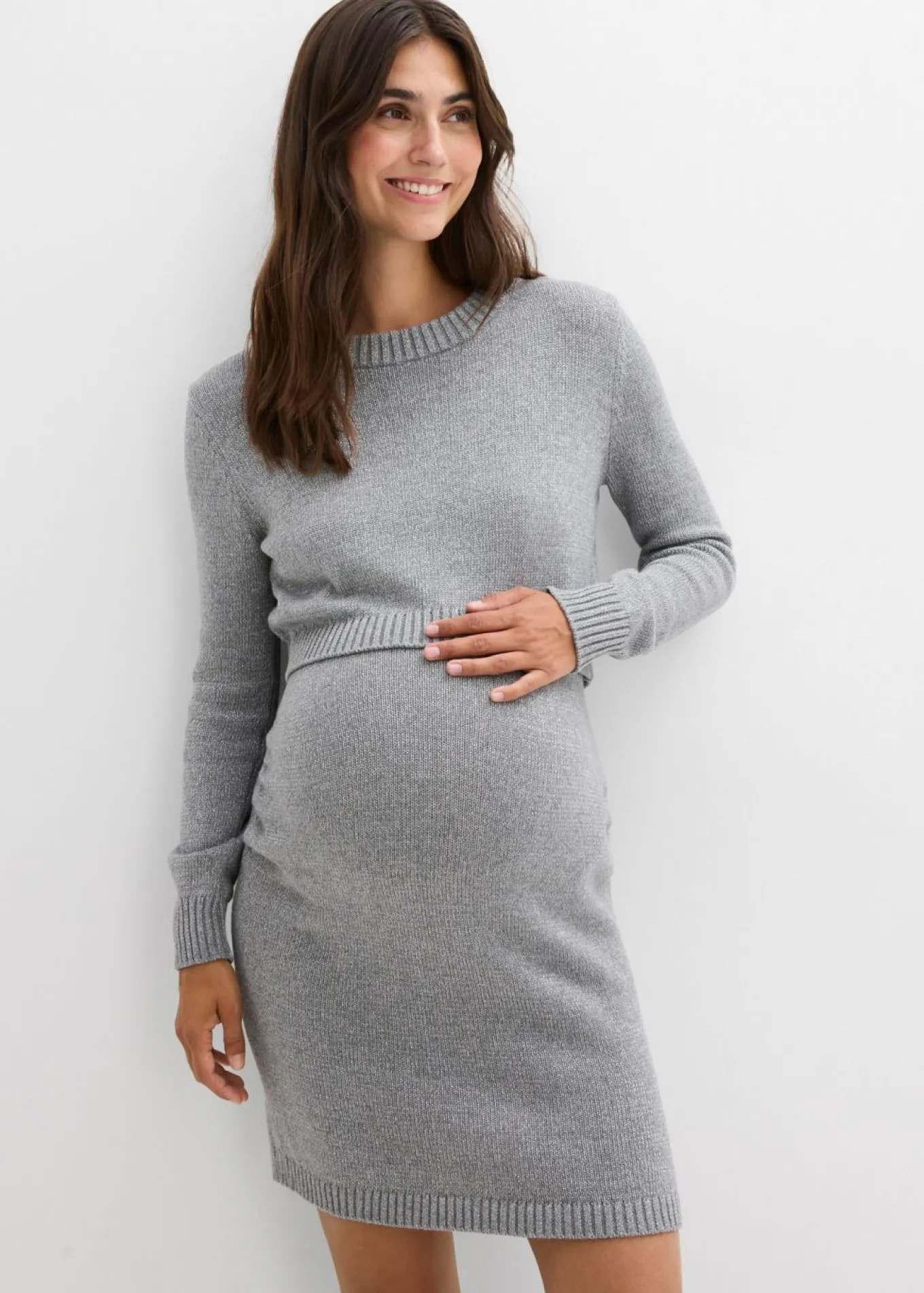 Conjunto premamá de 2 piezas compuesto por jersey y falda de algodón con hilo brillante