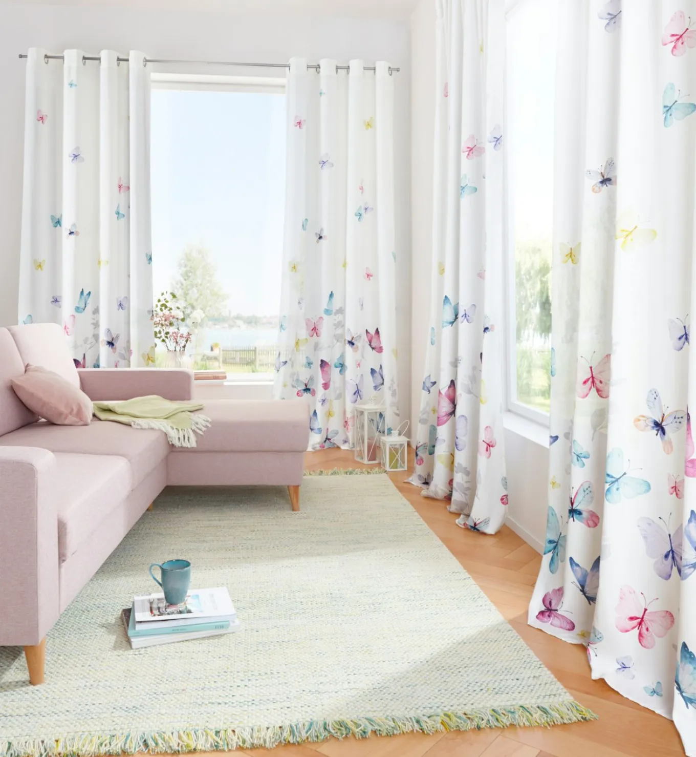 Cortina de microfibra con estampado de mariposas (1 unidad)