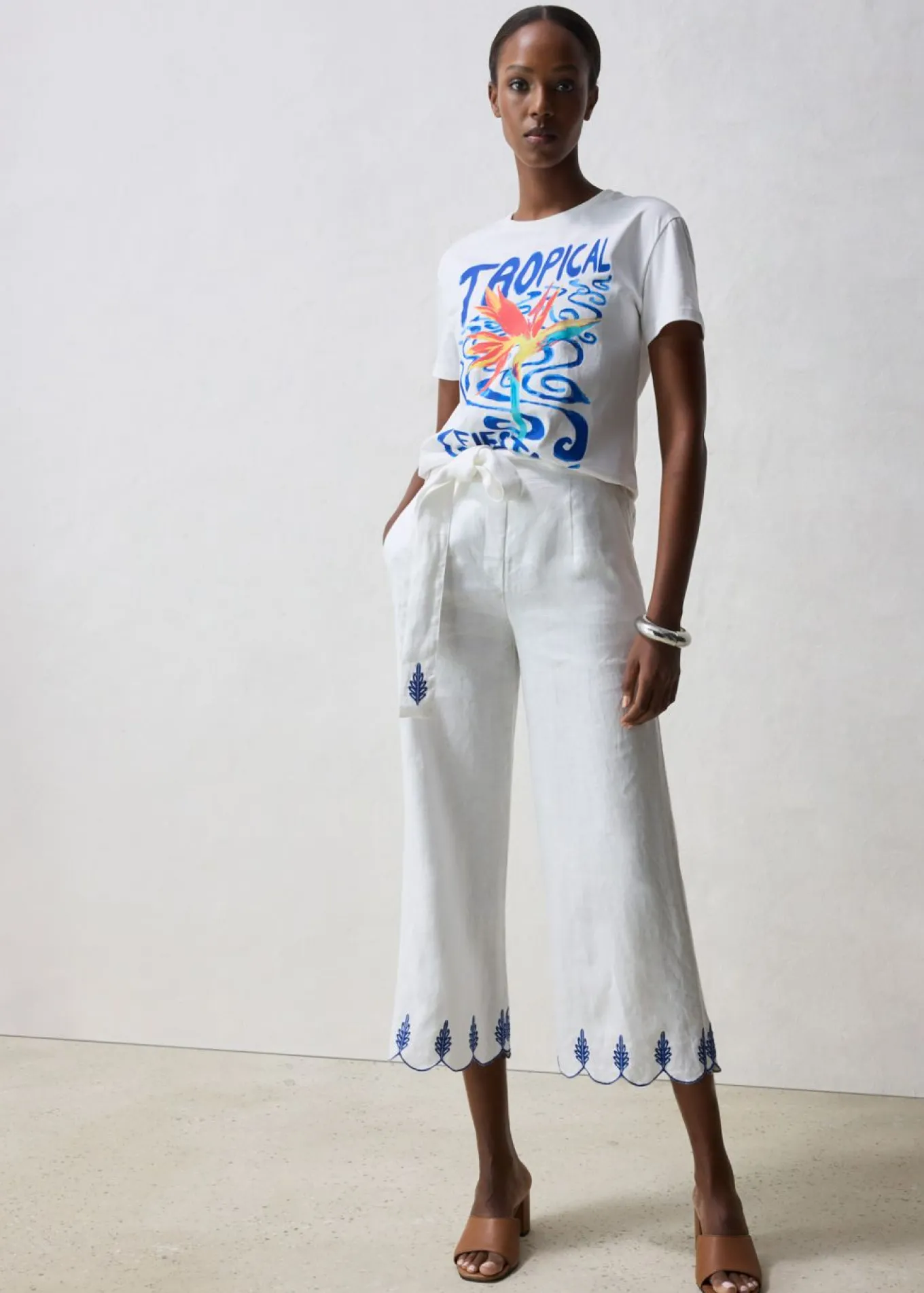 Culotte de lino con cinturón (conjunto de 2 piezas)