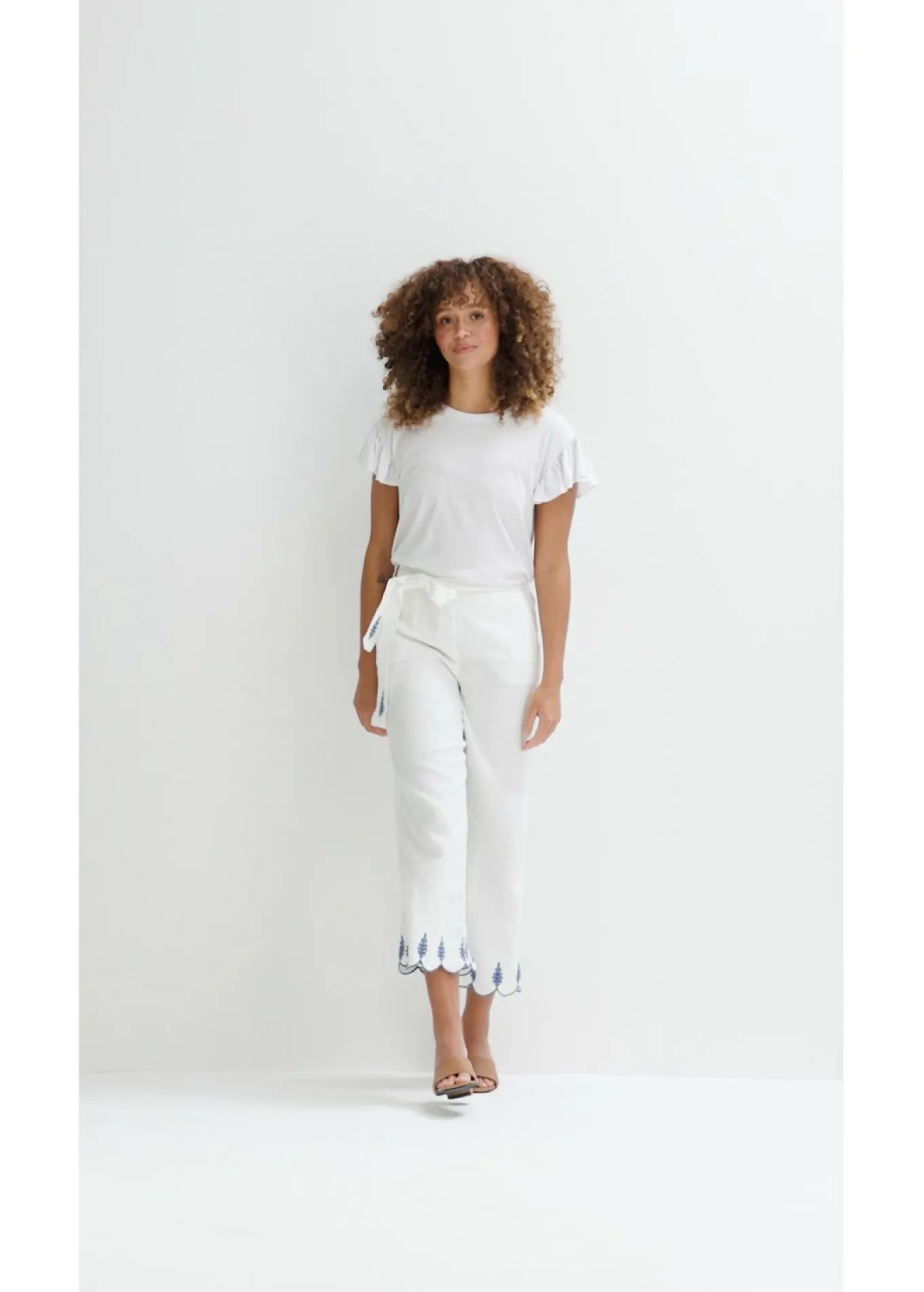 Culotte de lino con cinturón (conjunto de 2 piezas)