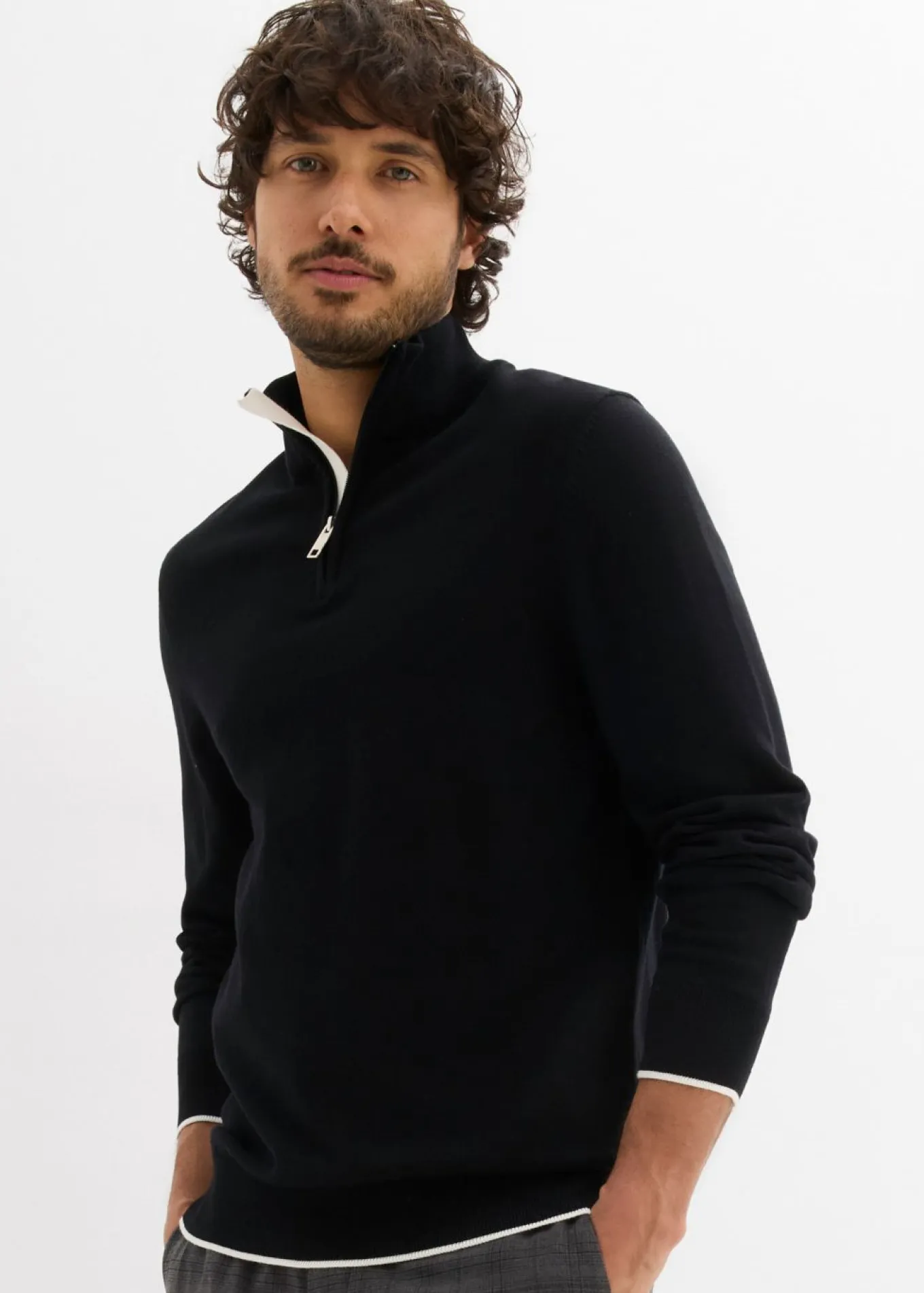Elegante jersey tipo troyer de algodón