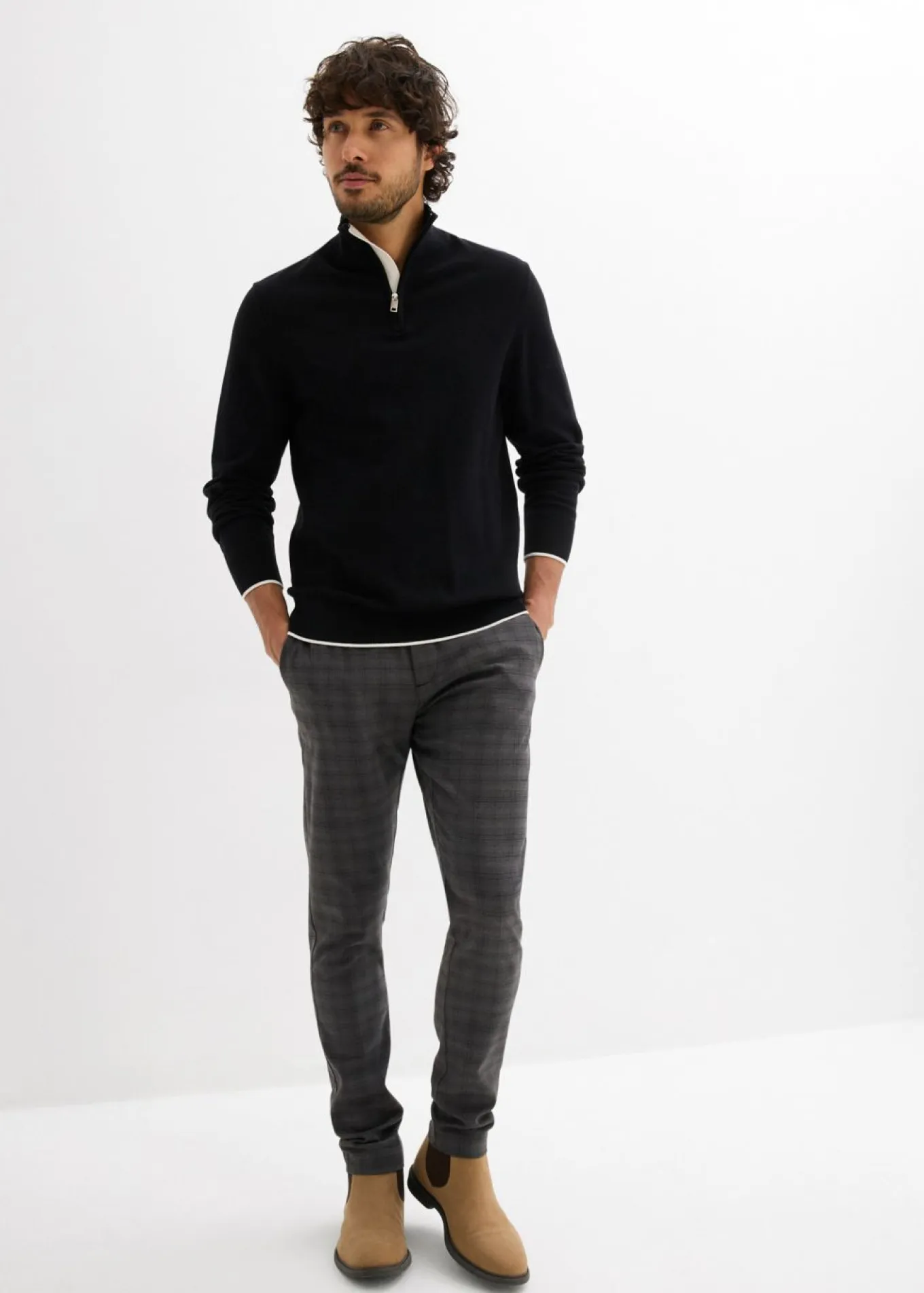 Elegante jersey tipo troyer de algodón