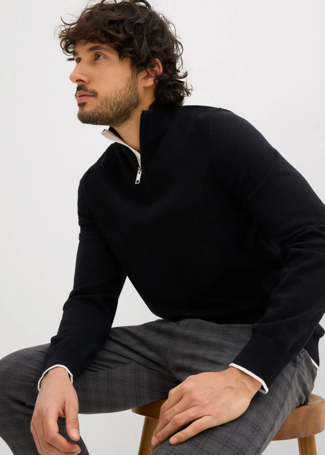 Elegante jersey tipo troyer de algodón
