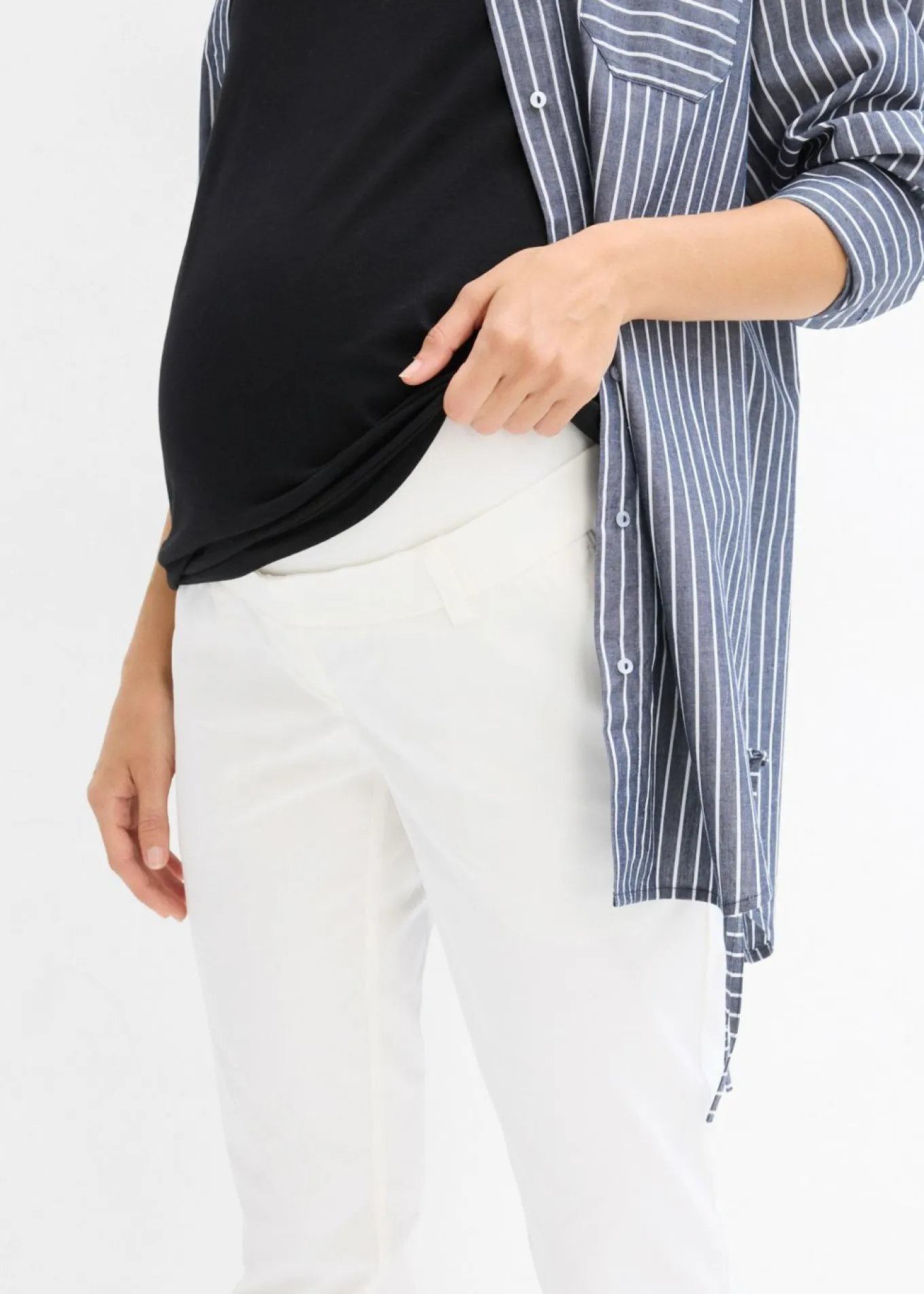 Elegantes pantalones premamá de pierna recta confeccionados en una mezcla de algodón agradable para la piel
