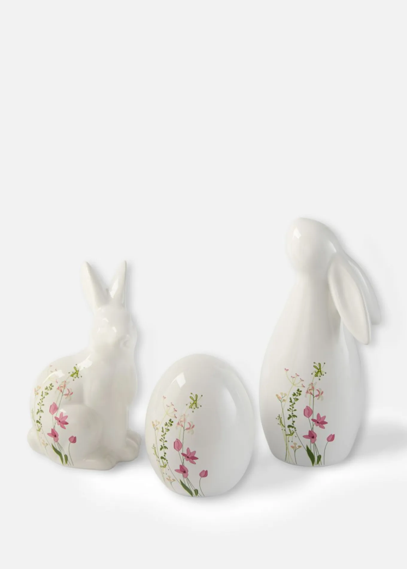 Figuras decorativas de conejitos y huevo con flores (3 piezas)