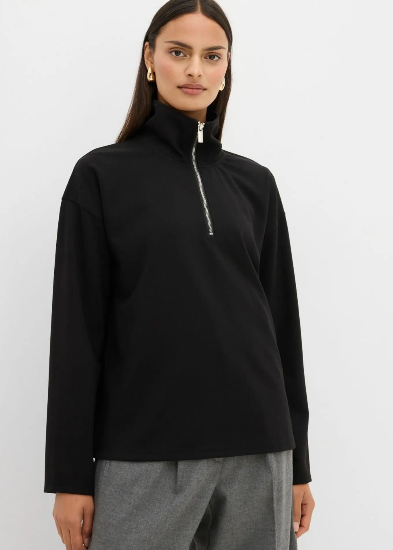 Jersey de mezcla de viscosa con cuello troyer