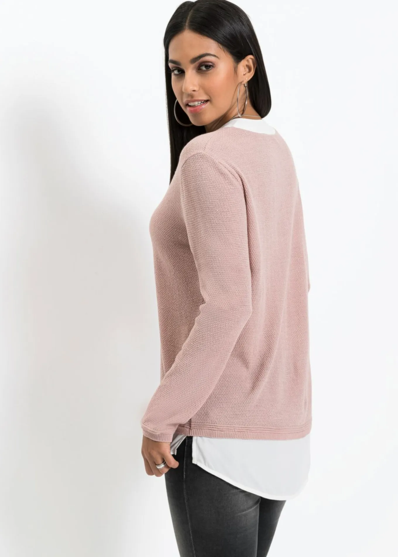 Jersey de punto fino con inserto de blusa