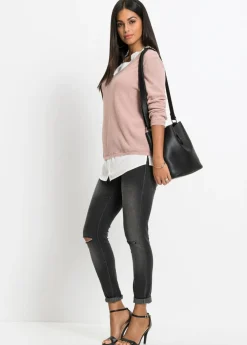 Jersey de punto fino con inserto de blusa