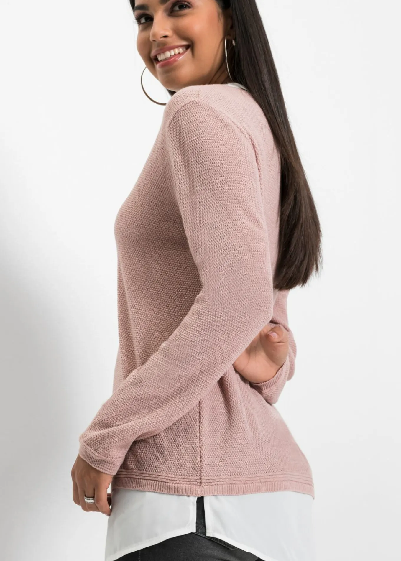 Jersey de punto fino con inserto de blusa