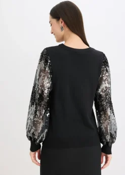 Jersey de punto fino con mangas de lentejuelas