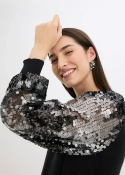 Jersey de punto fino con mangas de lentejuelas