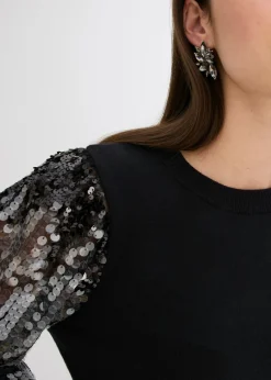 Jersey de punto fino con mangas de lentejuelas
