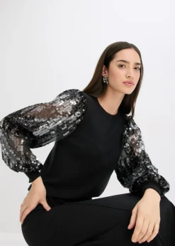 Jersey de punto fino con mangas de lentejuelas
