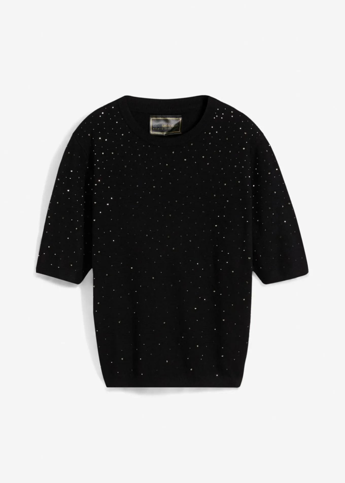 Jersey de punto fino de media manga con piedras brillantes
