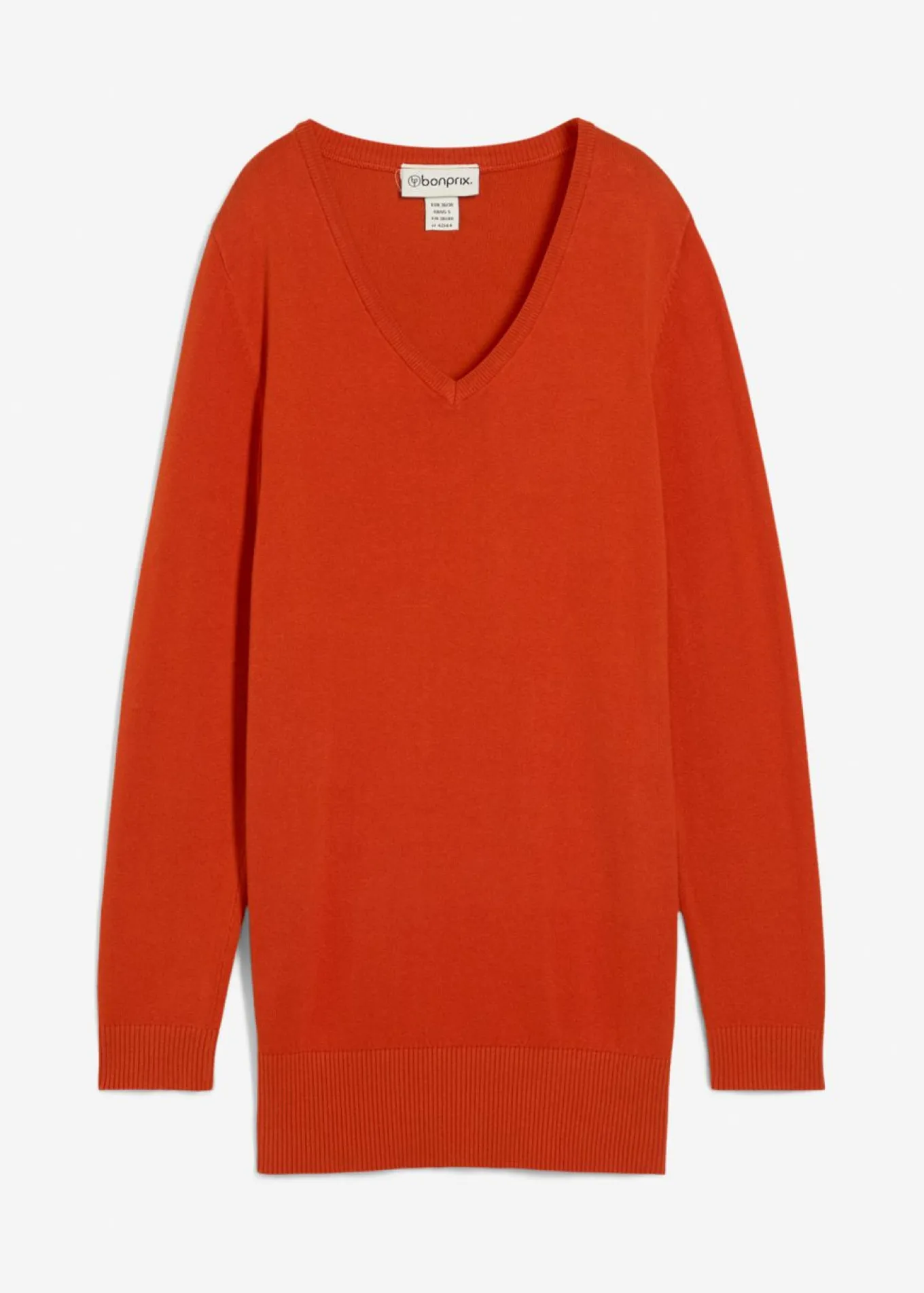 Jersey largo básico, de punto fino, con escote en V