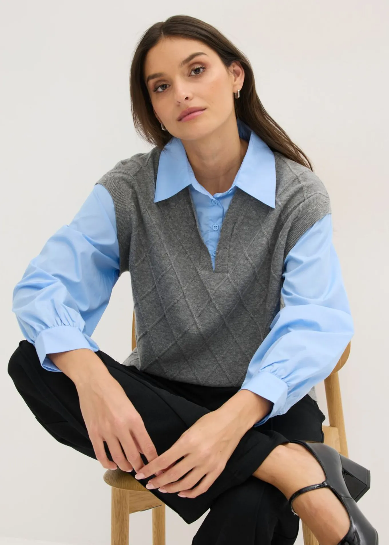 Jersey sin mangas con inserto de blusa y contenido de algodón