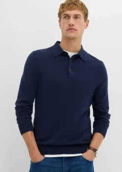 Jersey tipo polo de punto fino con lana merina de calidad con corte ajustado
