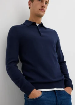 Jersey tipo polo de punto fino con lana merina de calidad con corte ajustado