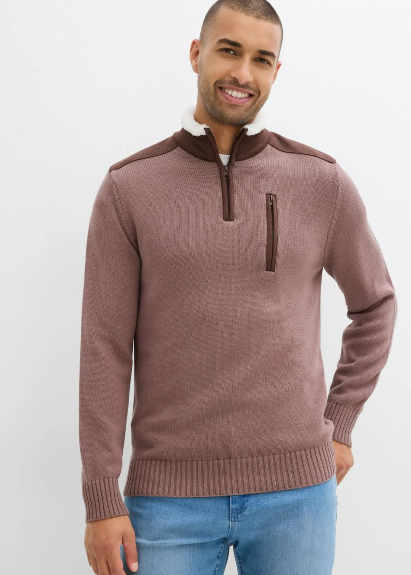 Jersey tipo troyer de punto grueso con ribete de malla