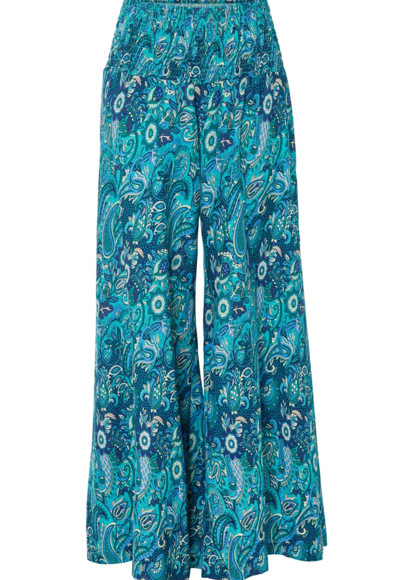 Pantalón ancho con cintura de nido de abeja