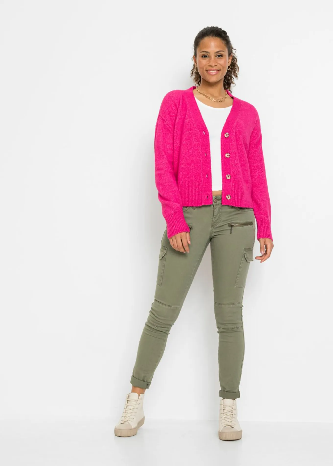 Pantalón cargo en mezcla de algodón elástico